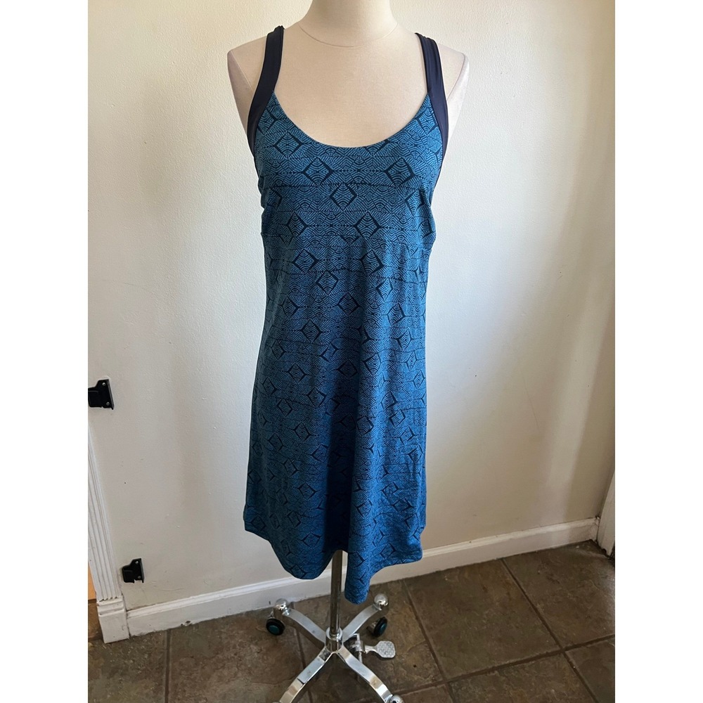 Patagonia Womens Blue Geometric Print Active Dress Shelf Bra Twisted Racerback